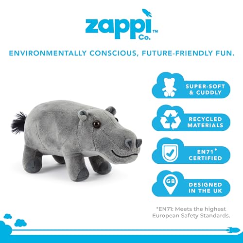 Zappi Co 100% recyceltes Plüschtier, Nilpferd (23cm Länge) Weiches, kuscheliges, umweltfreundliches Tiersammlung für Neugeborenes Kind Erstes Kind