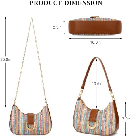 KKXIU Small Shoulder Bag for Women - Women's Handbags Small Purses for Women Trendy Vegan Leather Purse with Removable Strap (StrawRainBow) — view 5