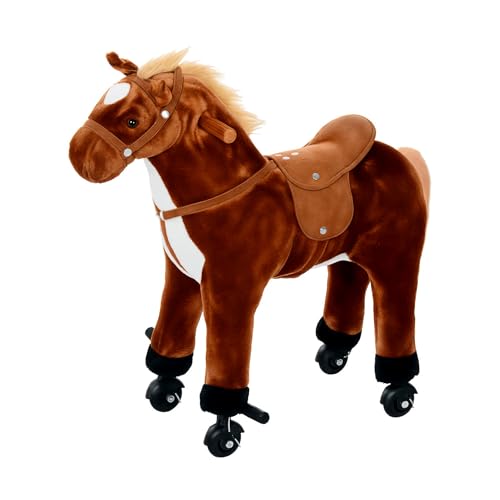 HOMCOM Plush Walking Horse Ride On Toy with Wheels and Realistic Sounds Rocking Horse for Girls Boys 2+ Years Old, 50cm Tall, Brown