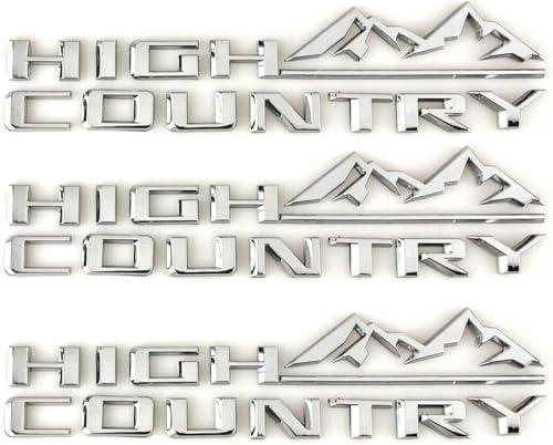 Image of 3Pcs High Country Emblems Side Door Tailgate Letter Logo Car Badge Nameplate Replacement for 2019-2025 Tahoe Silverado (3Pcs Set Emblems - Chrome)