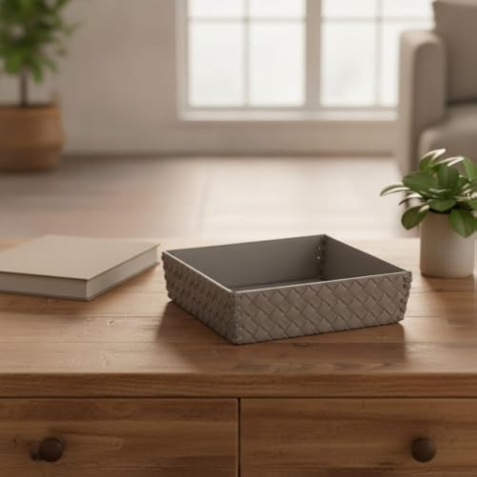 Handmade Woven Catchall Tray, Square Compact Design