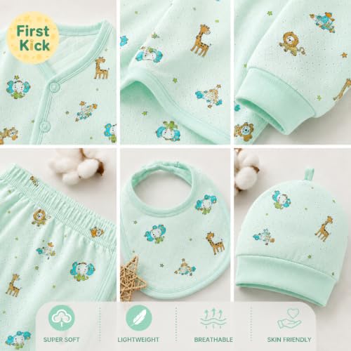 Image of First Kick Presents New Born Baby Summer Wear Baby Clothes 5Pcs Sets 100% Cotton Baby Boys Girls Unisex Baby Cotton /Summer Suit Infant Clothes First Gift for New Born Baby