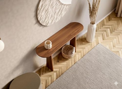 Image of Furniture Modern Solid Wood Console Table with Rounded Edges, Natural Finish, Minimalist Scandinavian Style Entryway Furniture Set for (Style 2, Natural, 115x30x70)