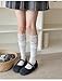 OBWKT Brown & White Stackable Leg Warmers-Kawaii Cotton Crew Socks with Lace Trim,Calf Length Socks for Boots & Fall Fashion (A pair of white calves)