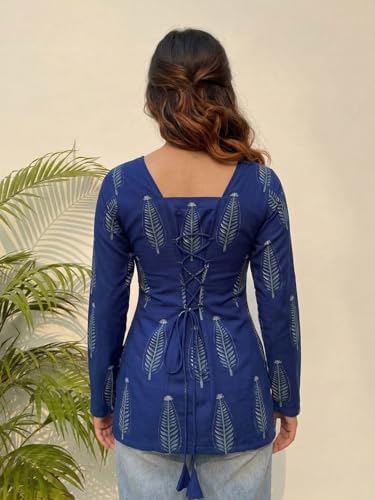 Image of ANNI Designer Women's Viscose Blend Printed Short Kurti | Straight Fit Ethnic Top with Square Neck | Bell Sleeve Indian Kurta for Office College, Party