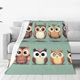 Manta de franela con estampado de búhos de dibujos animados, para todas las estaciones, manta de franela suave y acogedora, para decoración de cama, sofá