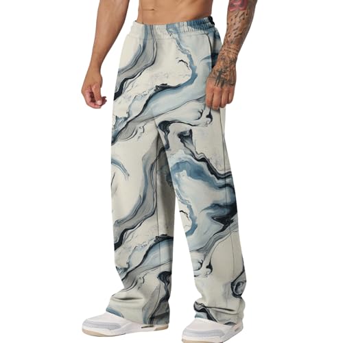 Men's Graphic Pants Casual Wide Legs Baggy Sweatpants Fashion Elastic Waist Print Loose Joggers Streetwear Pocket