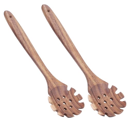 Pasta Spaghetti Spoon con denti, 2 pezzi in teak Foregne di pasta per cuocere utensili per re l'uso