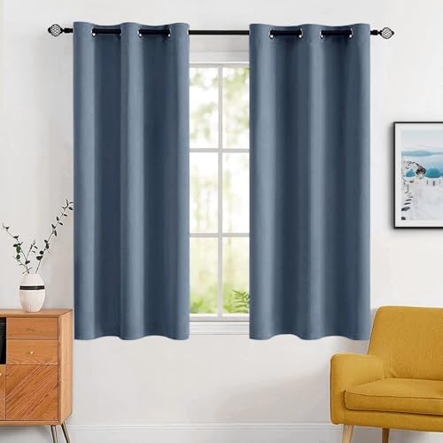 MIULEE Blackout Room Darkening Curtains Thermal Insulated Drapes Solid Window Treatment Set Grommet Top Light Blocking Curtain for Living Room/Bedroom 2 Panels 42 x 63 inch Stone Blue