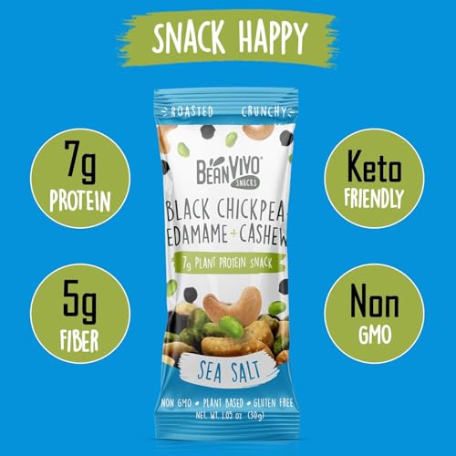BeanVIVO Healthy Snacks for Adults & Kids with 7g Protein & 5g Fiber per Serving with Dried Edamame, Roasted Cashew and Black Chickpeas - Vegan & Gluten Free - Keto Friendly & Non-GMO - 8Pack (1.05 oz Each Pouch)