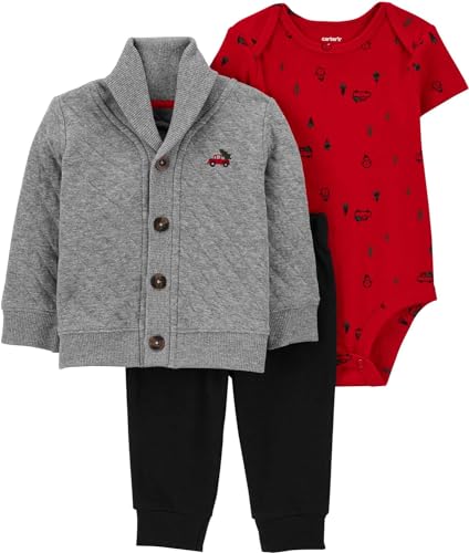 Image of Carter's Baby Boys' 3 Piece Plaid Patch Little Vest Set