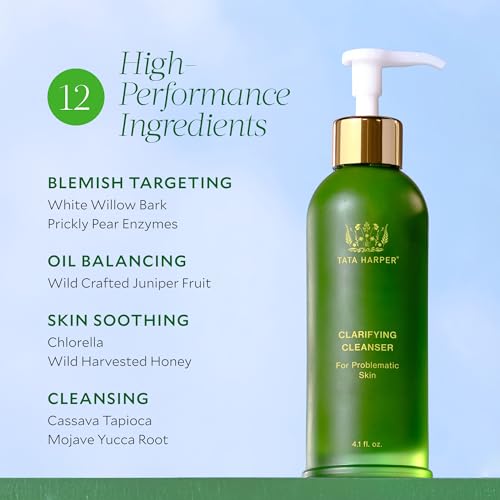 Tata Harper Clarifying Cleanser, Foaming Gel Cleanser for Blemish-Prone Skin, Sulfate-Free, Oily Skin Face Wash, Natural Skincare, 125ml