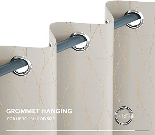 Image of Urban Space Pure Blackout Curtains for Living Room, Gold Foil Printed Luxurious 80-85% Blackout, Stylish Eyelet with Tieback Curtains for Home Decor, 1 Piece Pack (Dotted Wave, Beige L.Door 8ft x 4ft)