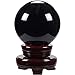 Sfera di Cristallo Nero Ossidiana con Supporto in Legno (7,9 x 7,9 x 11,3 cm)