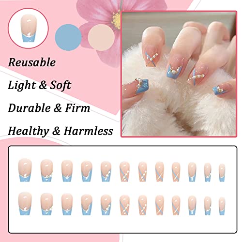 24 PCS Unghie Finte, Corte Quadrate Unghie Adesive...