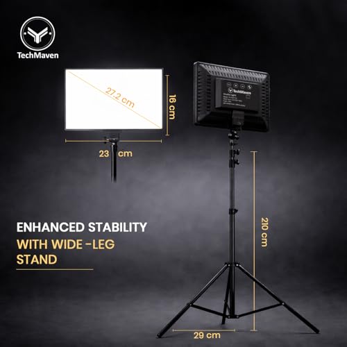 Image of Studio Panel Light for Video & Photography with Tripod Stand | Content Creation Lighting with Video Recording & Remote Control | 3000K-6500K | 7Ft 360 Rotatable Tripod