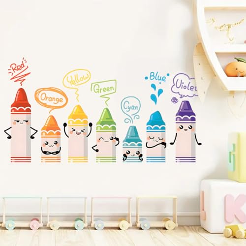 Image of Crayon Color Wall Stickers for Kids Rooms Cartoon Wall Decals for Baby Bedroom Wardrobe Door Decor DIY Mural Decals