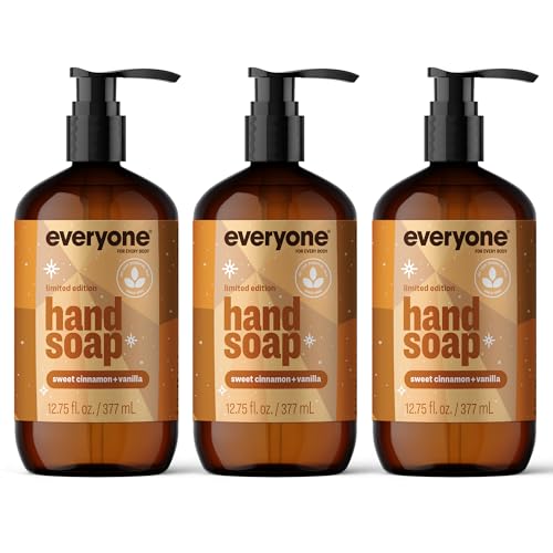 Everyone Liquid Hand Soap, 12.75 Ounce (Pack of 3), Sweet Cinnamon + Vanilla, limited edition, made with Essential Oils for kitchen and bathroom