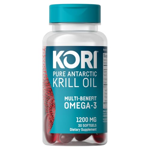 Kori Krill Oil Omega-3 Supplement EPA & DHA Astaxanthin 1200mg, 30 Softgels
