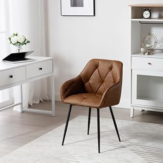 WOLTU Sedia per Sala da Pranzo con Braccioli e Schienale, in PU Vintage, Poltrona da Salotto con Gambe in Metallo, Sedia ergonomica per Ufficio, Bar, Marrone, EZS03br-1