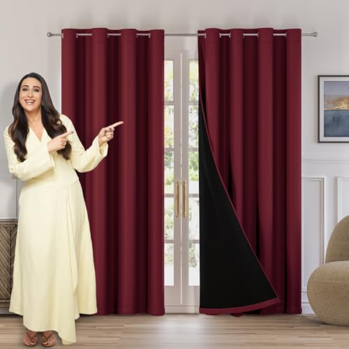 Image of HOKIPO Midnight True Blackout Curtains 7 Feet Long Set of 2, Maroon