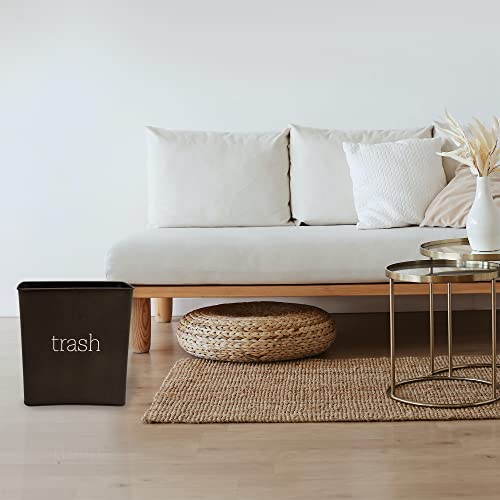 Image of AuldHome Design Black Enamel Trash Can; Modern Farmhouse Style Wastebasket for Bathroom, Bedroom, or Office