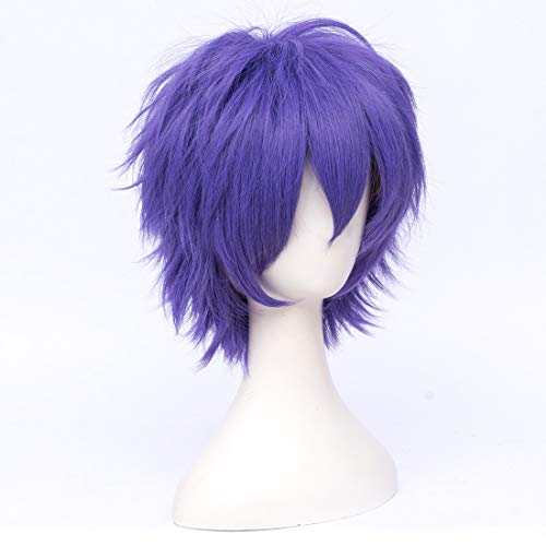 Image of Max Beauty Unisex Anime Short Cosplay Short Wigs With Bangs Heat Resistant Hair for Party and Halloween for Gift + Free Cap (Dark Lavender)