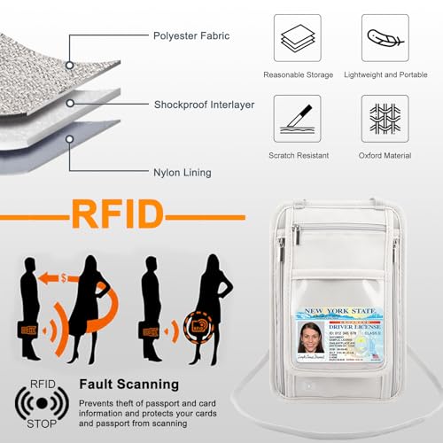 Image of Travel Neck Wallet with RFID Blocking Passport Holder, RFID Blocking Stash Neck Wallet, Neck Storage Bag for Keeping Credit Cards & Travel Documents Safe & Small Change (Ash Gray)