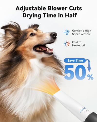 oneisall dog vacuum amp dryer for shedding grooming 8 in 1 dog grooming kit with metal blade pet clippers adjustable speed and temperature control blower