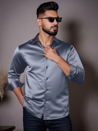 Image of IndoPrimo Men's Stylish Solid Satin Casual Shirt for Men Full Sleeve