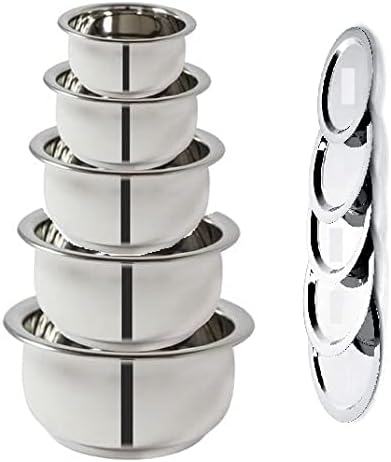 Stainless Steel Handi Set with lid Kitchen 5 Pieces cookware Set Patila/Tapeli/Serving Dinner Bowl Capacity - 425ML, 550ML, 850ML, 1250ML, 1500ML