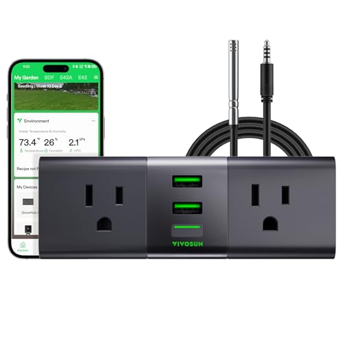 VIVOSUN GrowHub Outlet Controller A22 with Temperature and Humidity Sensor Probe, Smart...