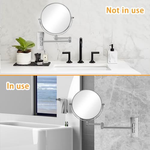 AusDaur Wall Mounted 10X Magnifying Makeup Mirror 8" Double-Side With Extension Arm 360 Swivel for Bathroom and Hotel - Chrome - Image 3