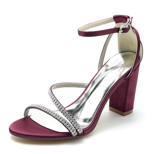 Sandales à talons strass FGRID, élégants escarpins de cérémonie en velours bordeaux 43