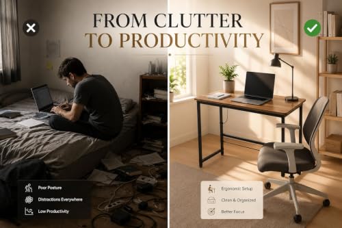 Image of Portable Wood & Metal Computer Desk | Modern Writing Table | Stylish Multipurpose Study Table Best for Home, School, Office Work & More | Ideal for Kids & Adults