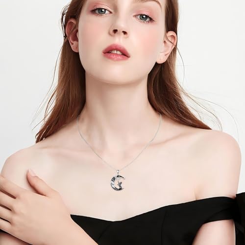 Cat Necklace for Women, Moon Pendant for Her, Gothic Necklace Crescent Jewelry Gifts 18+2 Inch3