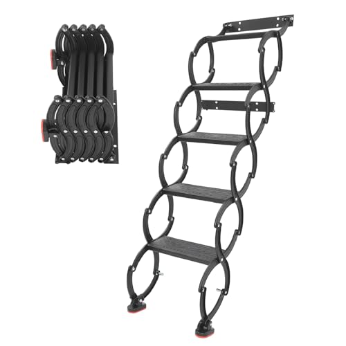 banborba Dachbodentreppe, 5 Stufen Wandmontierte Ausziehbare Klapptreppe, Wandmontierte Dachbodenleiter, rutschfesten Stufen Loftleiter, Teleskop-Stufenleitern, Tragkraft 200 kg