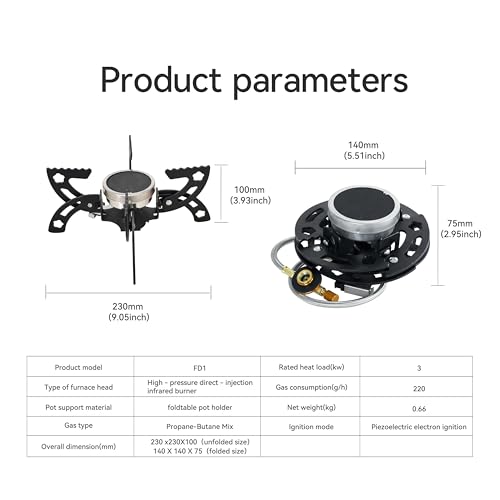 REDSUN FD1 Portable Infrared Backpacking Stove with Foldable 4-Leg Support, Windproof Butane Camping Burner for Hiking, Outdoor Survival Gear and Man's Gift - Image 7