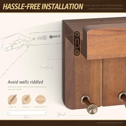 Decoración rústica para el hogar con el estante para llaves de madera natural 7