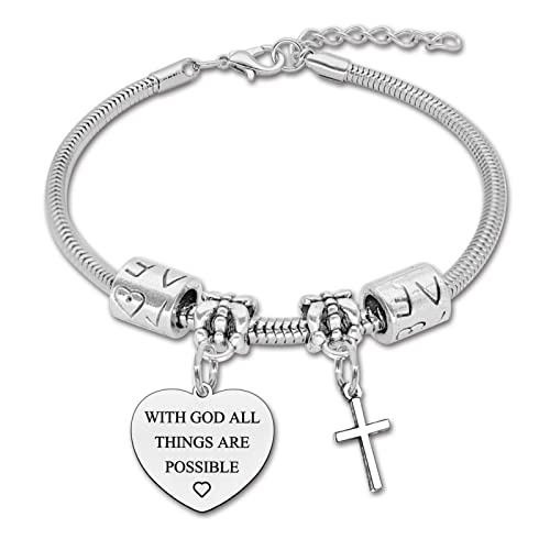 Image of DlaeKua Christian Bracelets for Women Positive Quotes Gifts Religious Gifts Baptism Presents for Daughter Granddaughter Faith Gift for Goddaughter Godson Inspirational Gift for Her Christmas Presents