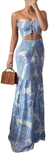 CHICME Floral Vacation Dress Halter Tie Ruched Womens Maxi Dress