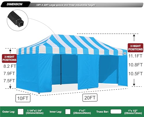 Image of ABCCANOPY Heavy Duty Easy Pop up Canopy Tent with Sidewalls 10x20,Strip SkyBlue