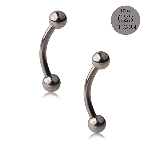 Ruifan 2Pcs Titanium Eyebrow Tragus Lip Ring Piercing Jewelry Curved Barbell With Ball Kit 16G 16 Gauge 8Mm #TOP1