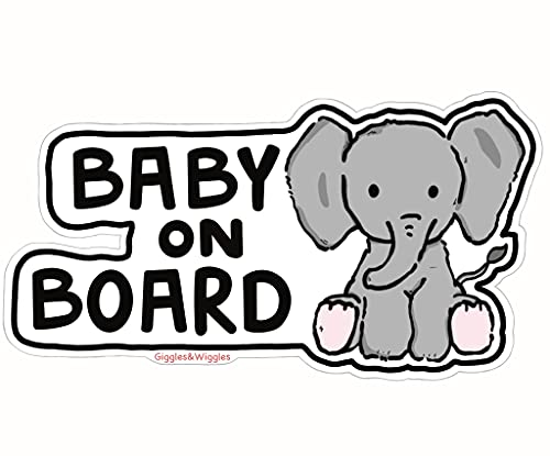Giggles & Wiggles Baby on Board Elephant - Vinyl Decal Car Window Sticker - Cute Unique Animal Design