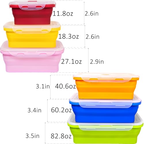FUSMYE Set of 6 Collapsible Silicone Food Storage Containers With Lids, Durable, Meal Prep Foldable Bento Lunch Boxes for Kitchen, Camping, Microwave,Dishwasher and Freezer Safe, BPA Free - Image 2