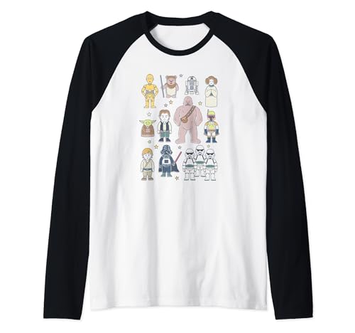 Tee-shirt baseball Star Wars style raglan avec personnages de dessins animés classiques