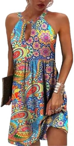 Women Summer Sleeveless Halter Neck Dresses 2026 Casual Floral Pr...