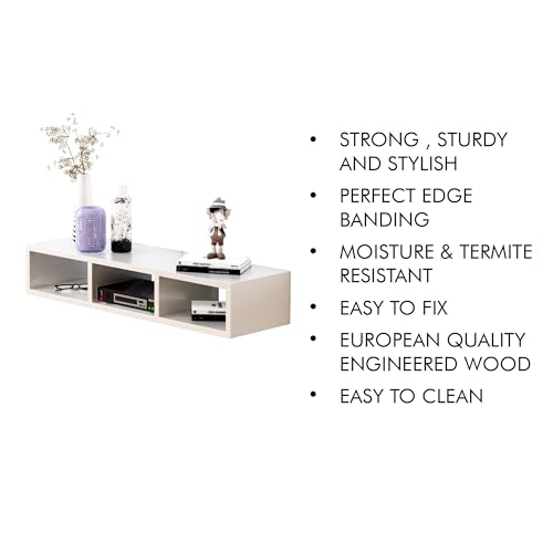 Image of TV Unit for Living Room 30 to 52 Inch, Engineered Wood TV Unit Wall Mounted Entertainment Unit Set Top Box Stand with Storage Shelves for Books & Decor Unit for Bedroom (Frosty White)