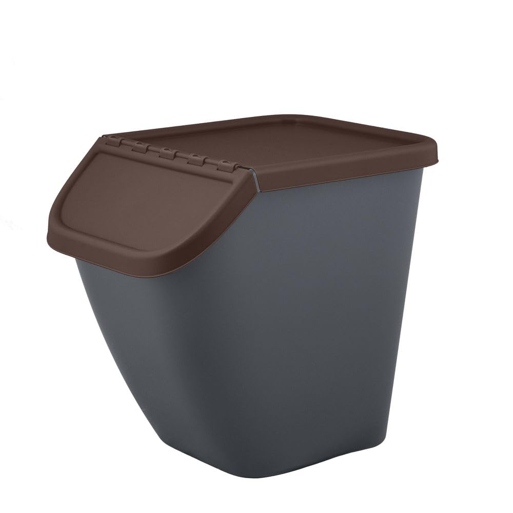Sorting Waste Bin Recycling 23L Trash Segregation Stackable Lidded 5 colour Paper Plastic Glass (1, Brown)