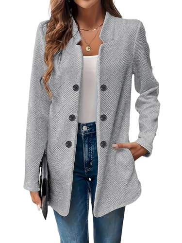 chouyatou Women's Vintage Double Breasted Blazer Jacket Business Casual Trench Coat Outerwear Overcoat